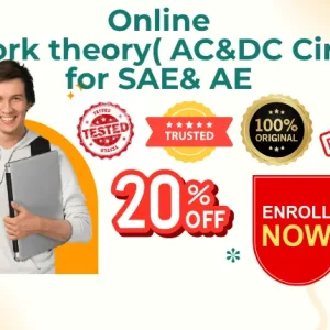 Promotional banner for the Online Network Theory (AC and DC Circuits) course for EEE AE and SAE job preparation in Bangladesh, showing a student holding a laptop and a 20 percent discount offer.