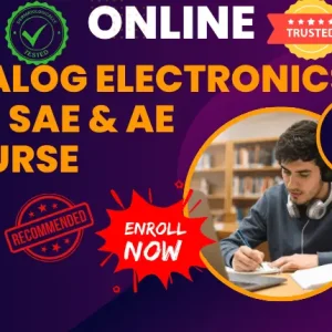 Promotional banner for the Online Analog Electronics course for EEE AE and SAE job preparation in Bangladesh, featuring a student studying at a desk and a 20 percent discount offer.